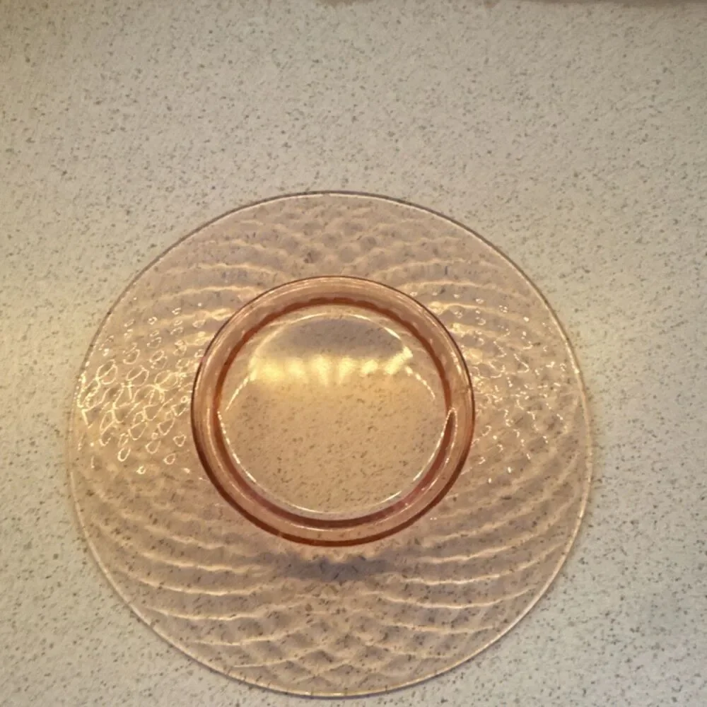 Imperial Pink Pressed Glass Diamond Pattern Round Bowl Glossy Finish